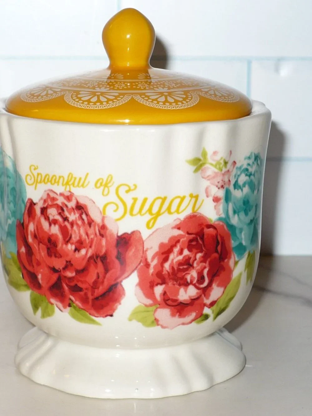 Pioneer Woman Sugar Bowl Stoneware Blossom Jubilee Floral 